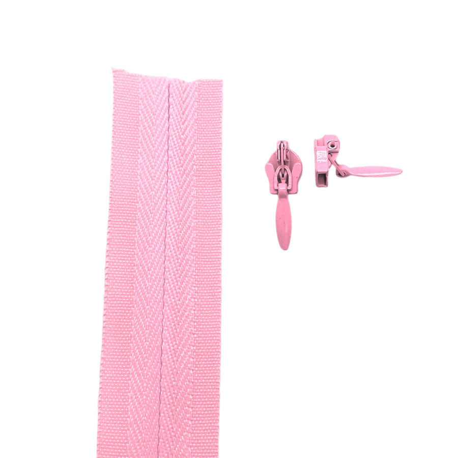 Light Pink Invisible continuous zipper roll in long chain style with sliders of 2 per metre