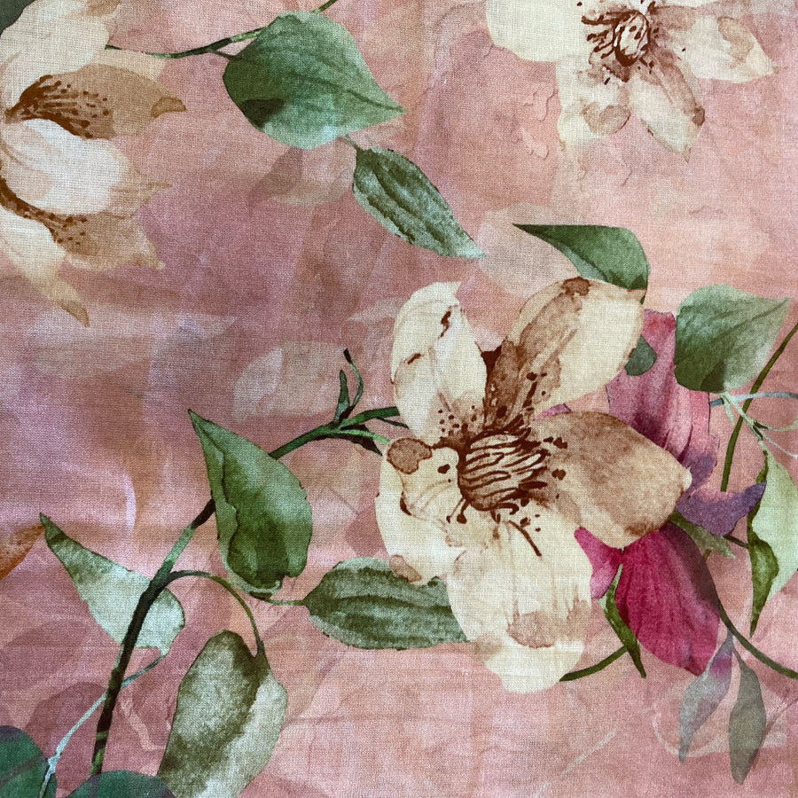 Luxurious peach Digital Cotton Lawn floral prints are lightweight and soft with beautiful drape – perfect for dresses, blouses, skirts and crafts. At a width of 135cm / 53" and a weight of 75gsm