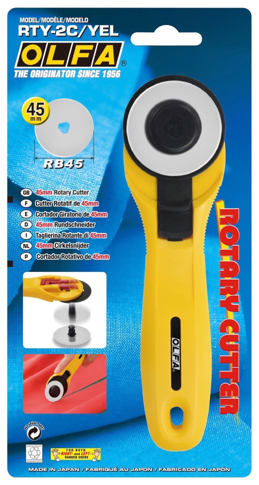 OLFA rotary cutter in 45mm size quick change style RTY-2C/YEL