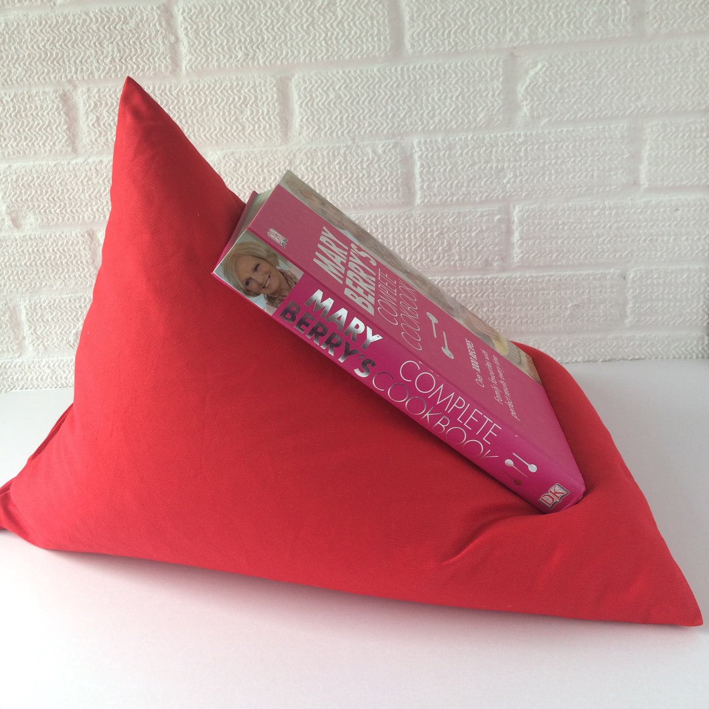 Red drill bean bag style book holder