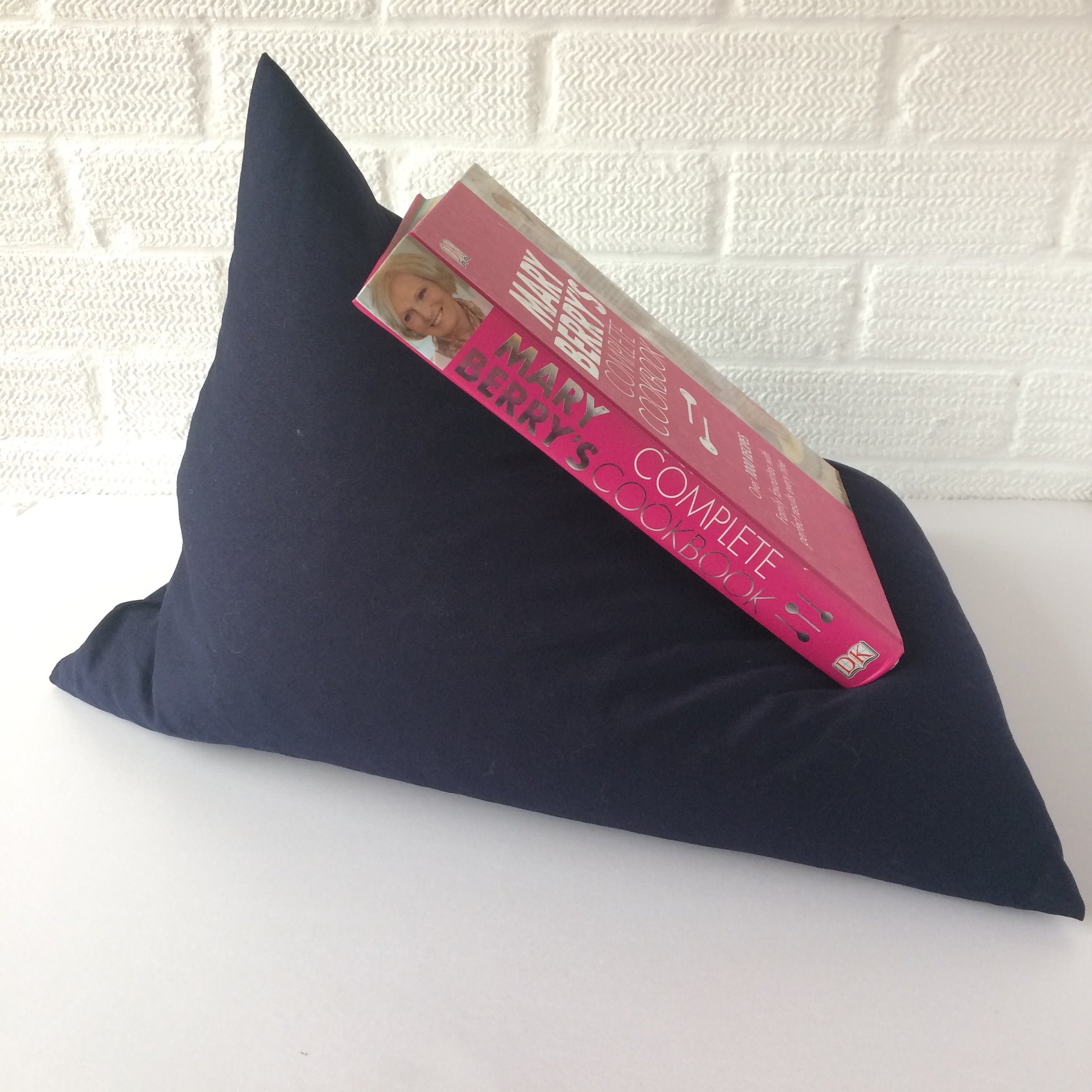 navy blue drill book holder in the bean bag style