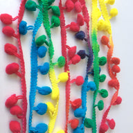 small primary coloured pom pom trim for a fun addtion to your projects