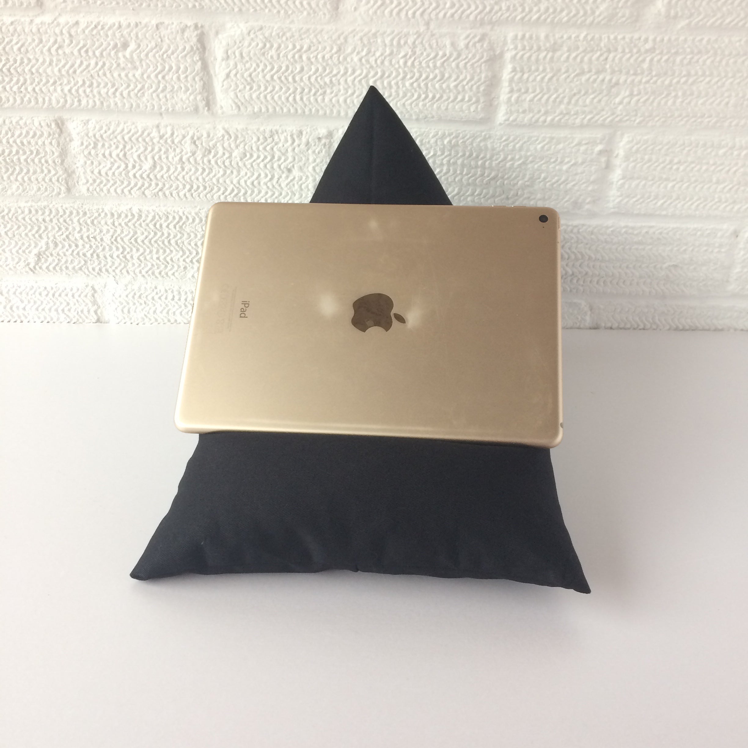 Ipad or tablet bean bag holder in black drill canvas fabric