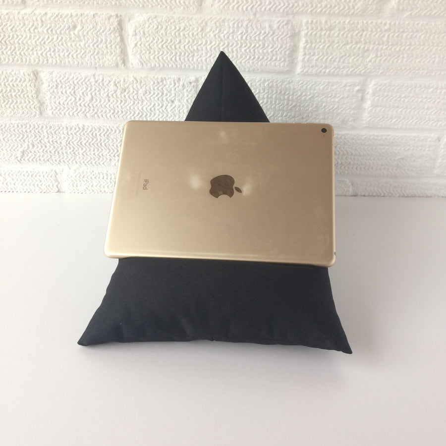 Ipad or tablet bean bag holder in black drill canvas fabric