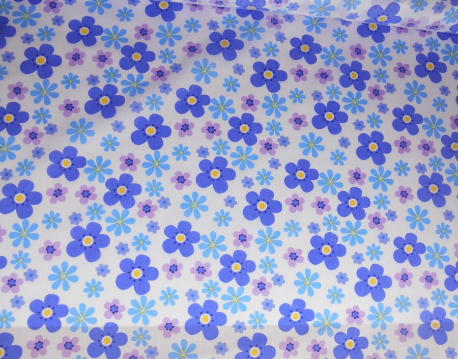 Blue flowered polycotton fabric