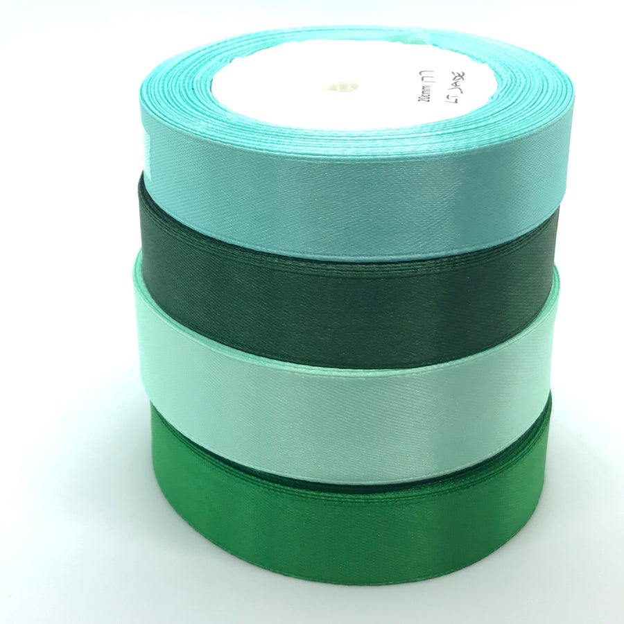 all greens stack of single faced ribbons in blues and turquoise for crafts