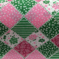 patchwork style polycotton fabric in pink and green