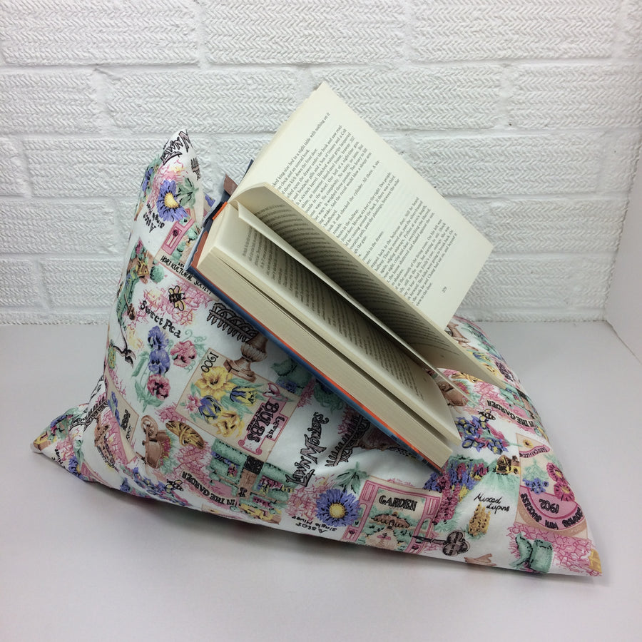 book ipad or tablet holder with a gardening theme in pink canvas