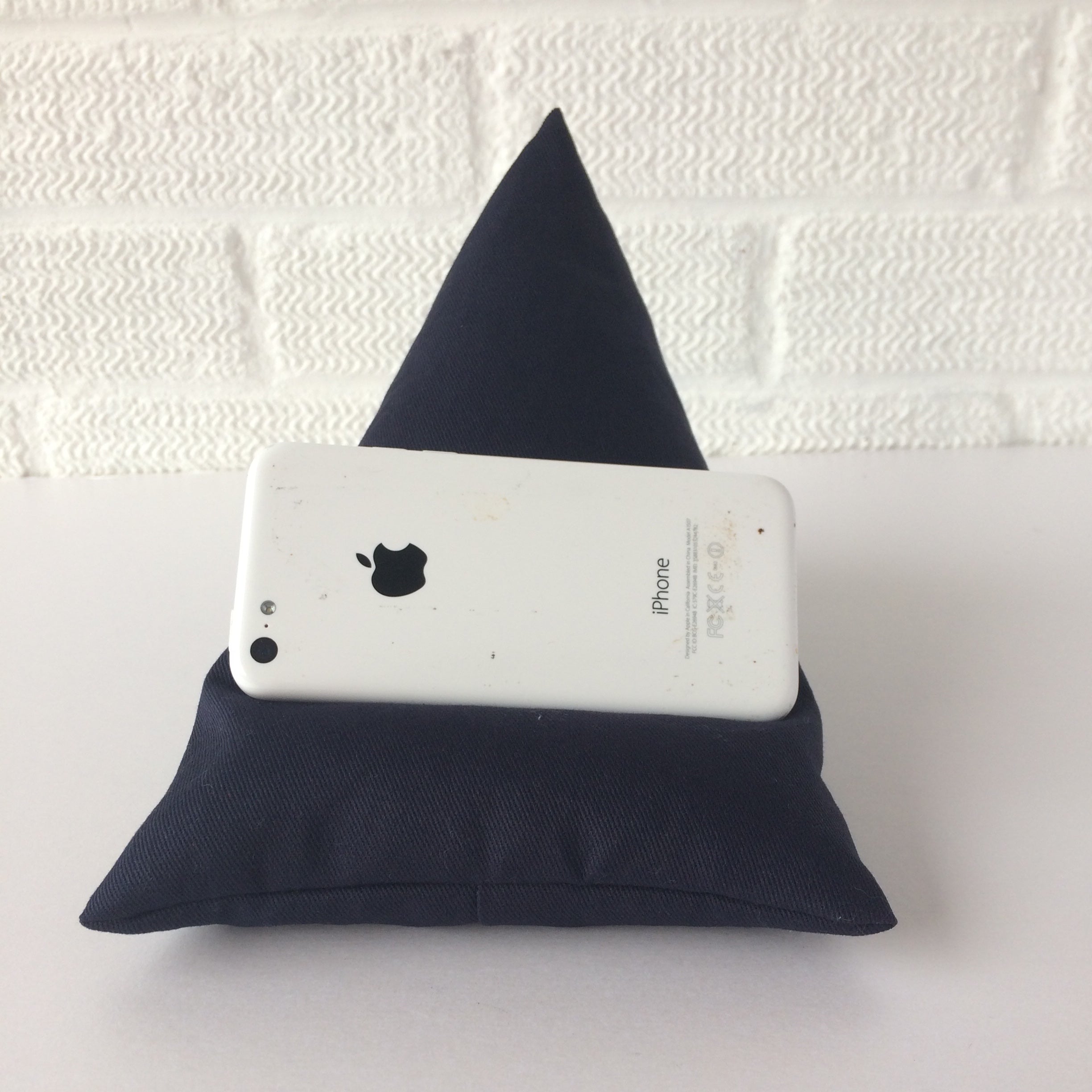 bean bag iphone or smart phone holder in navy blue drill canvas fabric