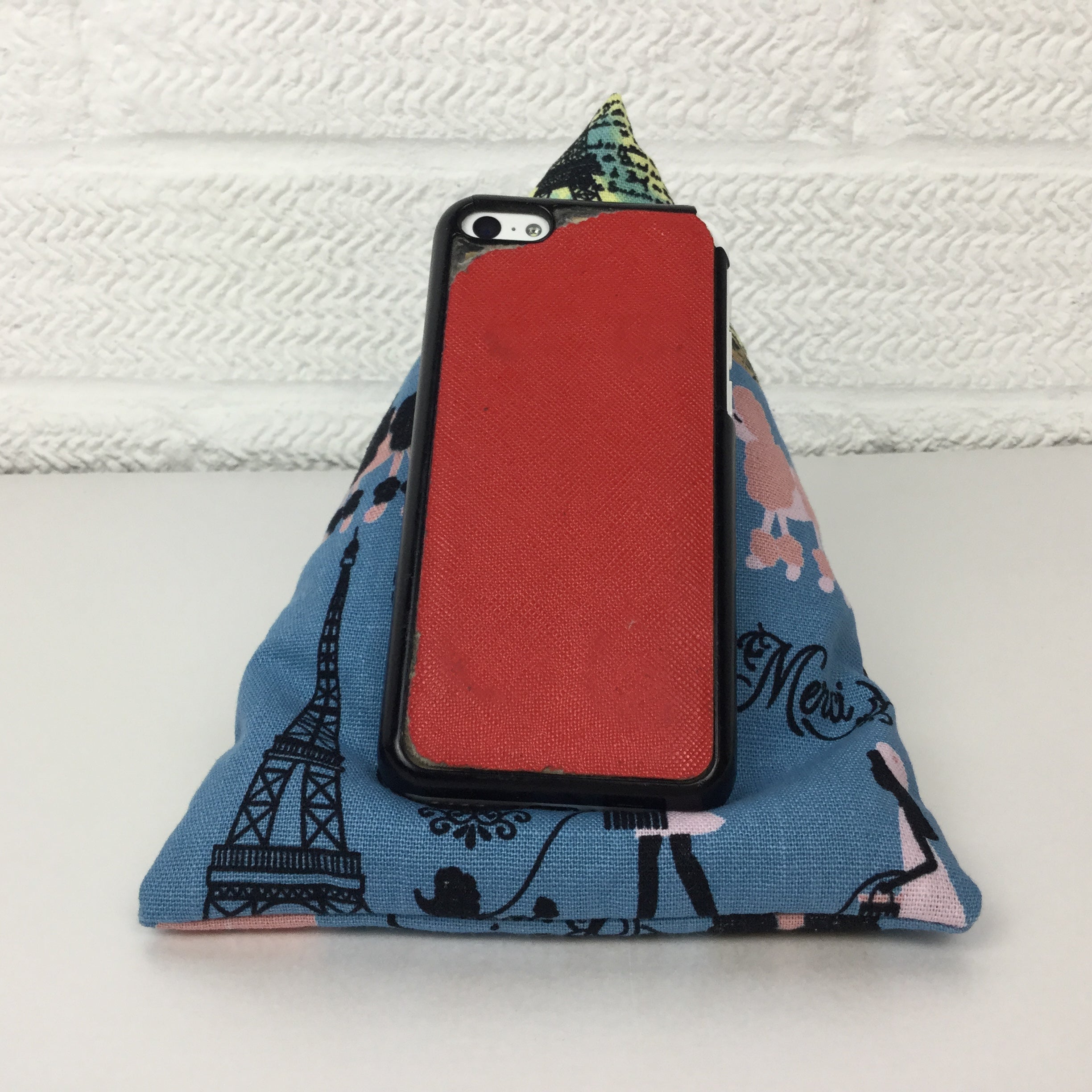bean bag iphone or smart phone holder in blue paris canvas fabric