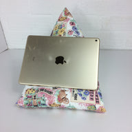 ipad or tablet holder with a gardening theme in pink canvas