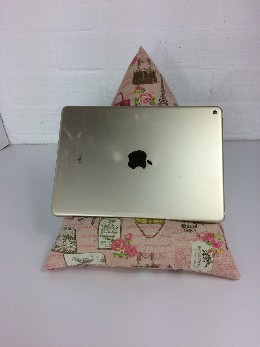 Ipad or tablet holder bean bag style with a pink parish canvas fabric