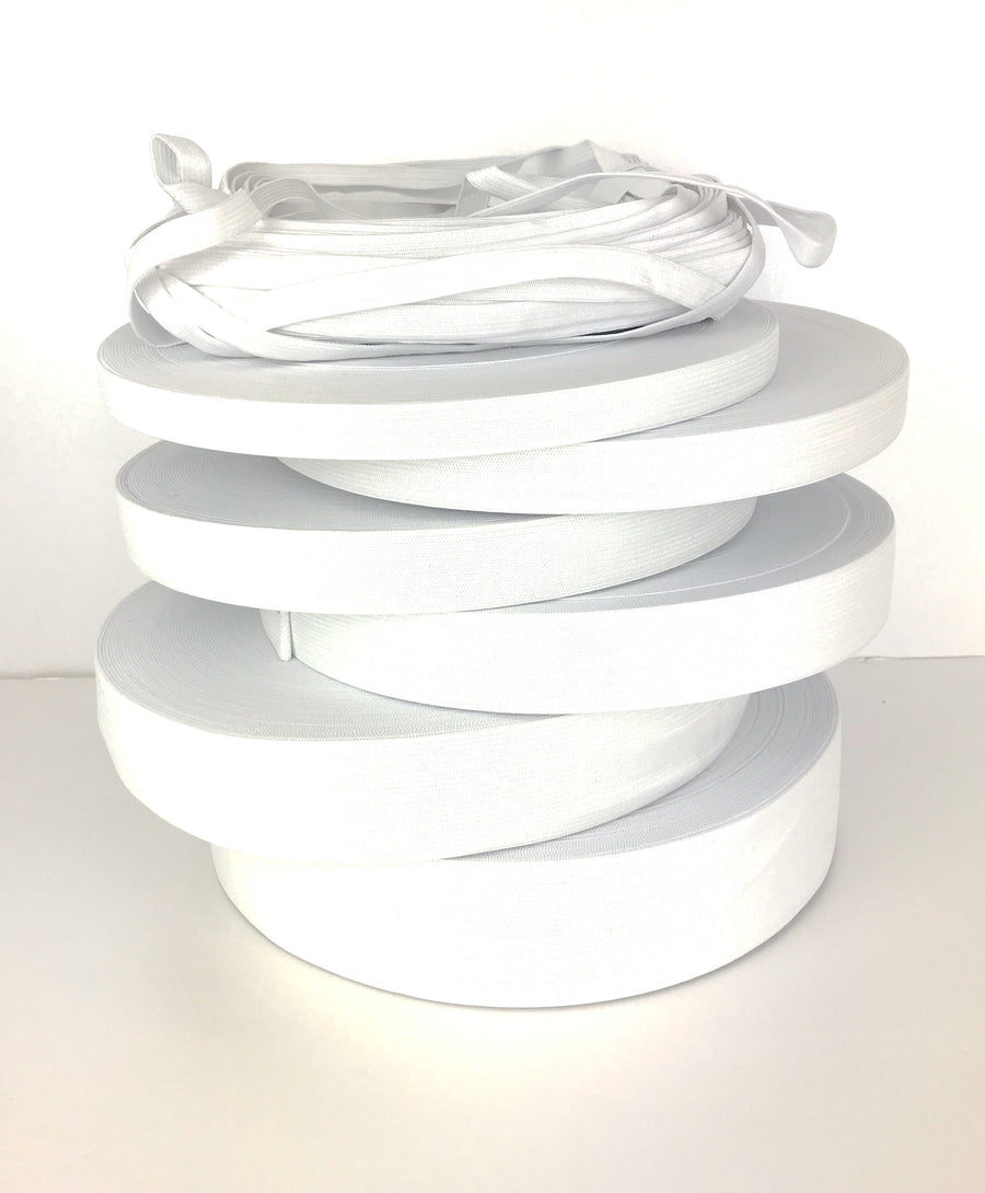 High-quality flat woven elastic in white, perfect for waistbands, cuffs, crafts, and general sewing projects. Offers excellent durability and elasticity for a wide range of applications, ensuring comfort and reliability in your creations