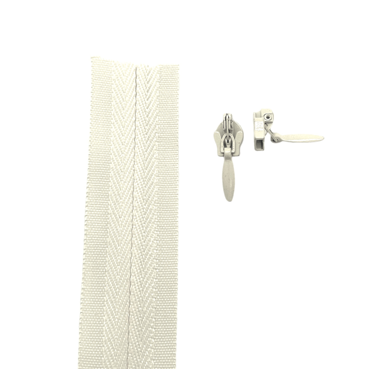 ivory off white Invisible continuous zipper roll in long chain style with sliders of 2 per metre