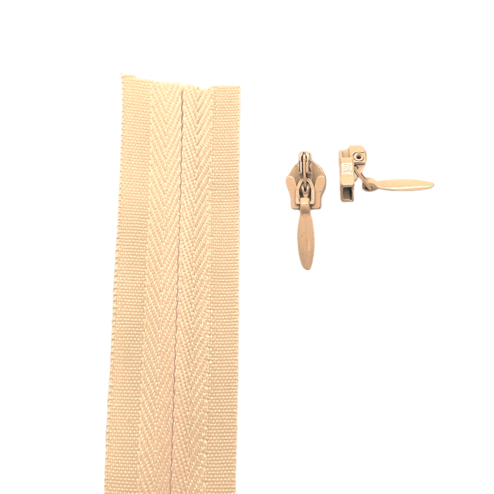 cream Invisible continuous zipper roll in long chain style with sliders of 2 per metre