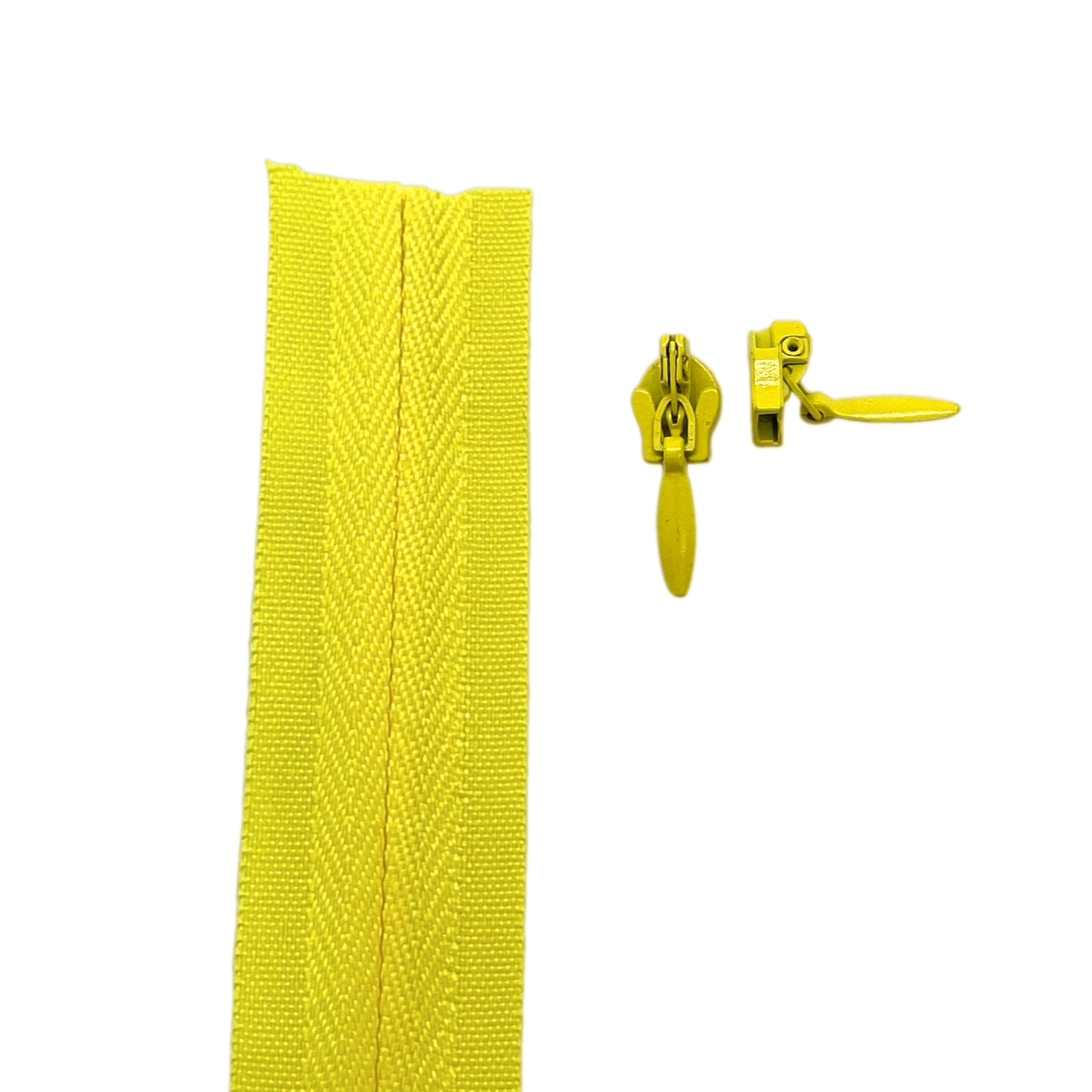 Daffodil yellow Invisible continuous zipper roll in long chain style with sliders of 2 per metre