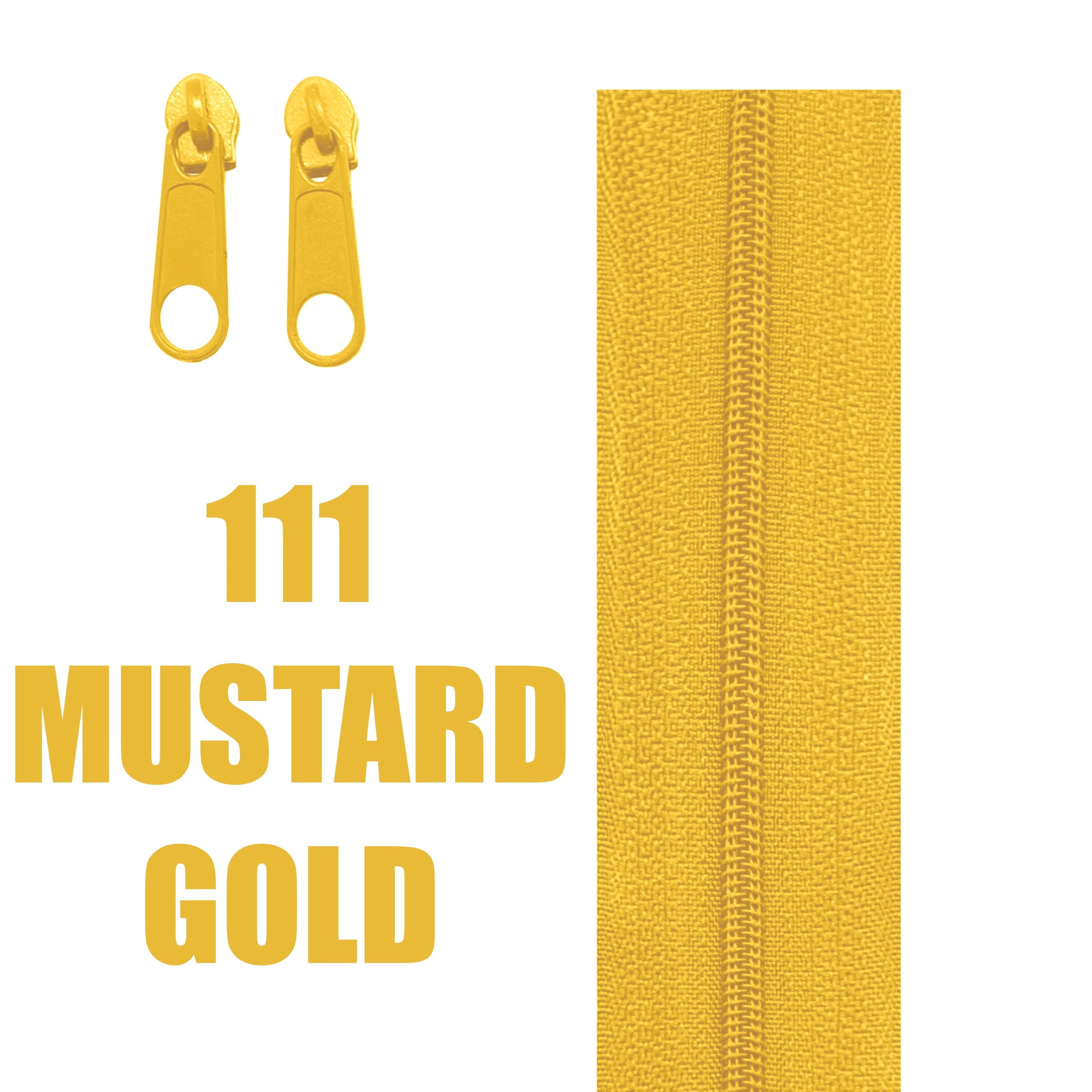 Mustard gold continuous zipper in the standard style with teeth coil exposed.