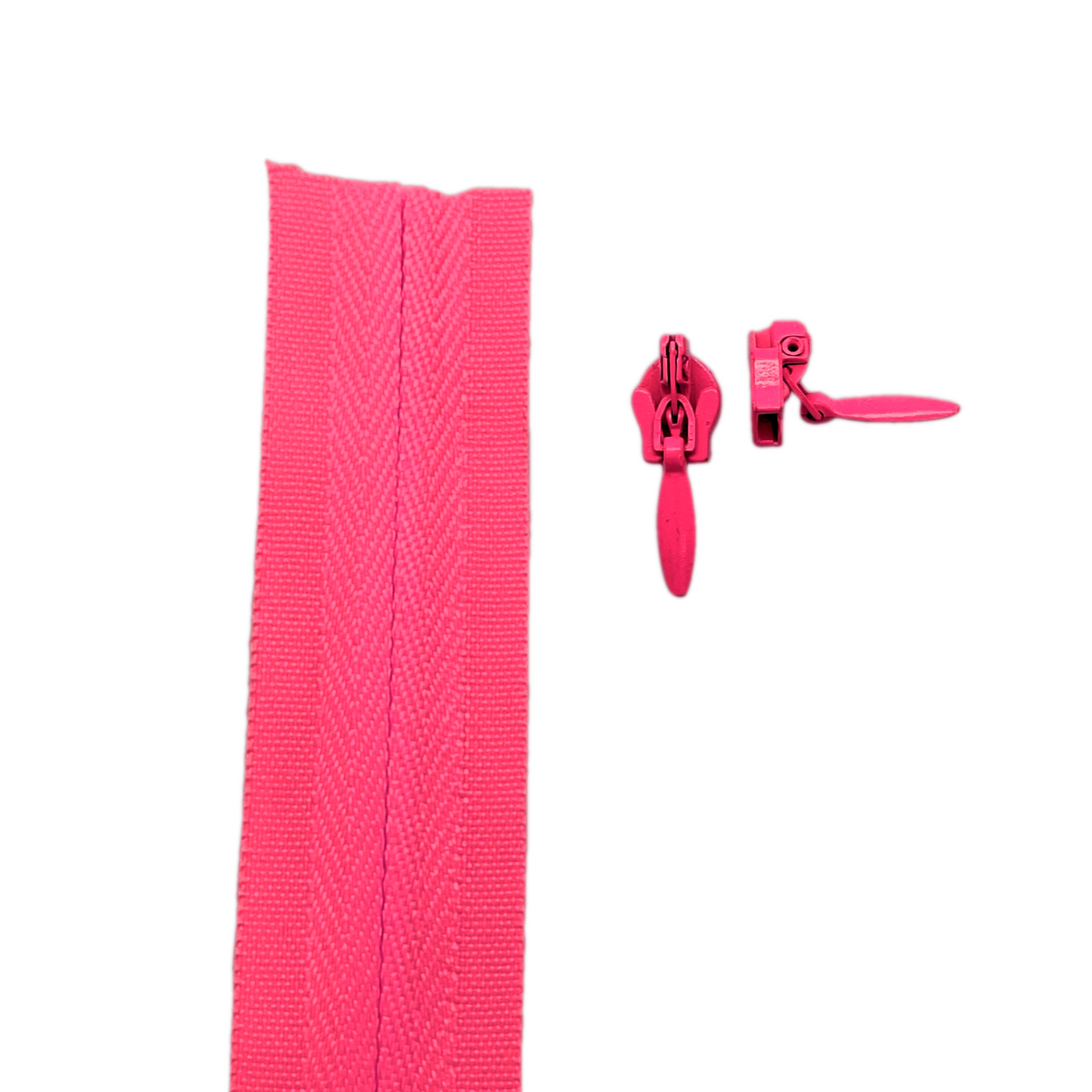fuschia pink cerise Invisible continuous zipper roll in long chain style with sliders of 2 per metre