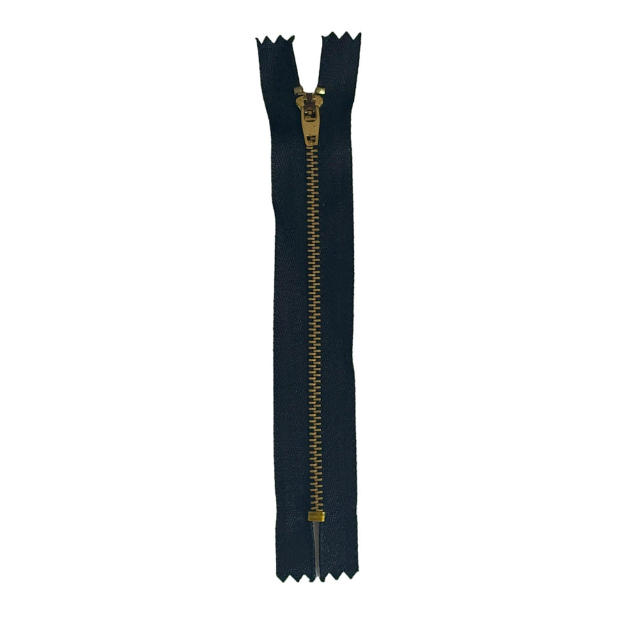 Black & Gold Metal Jean Zip – Closed End – 15cm (6")