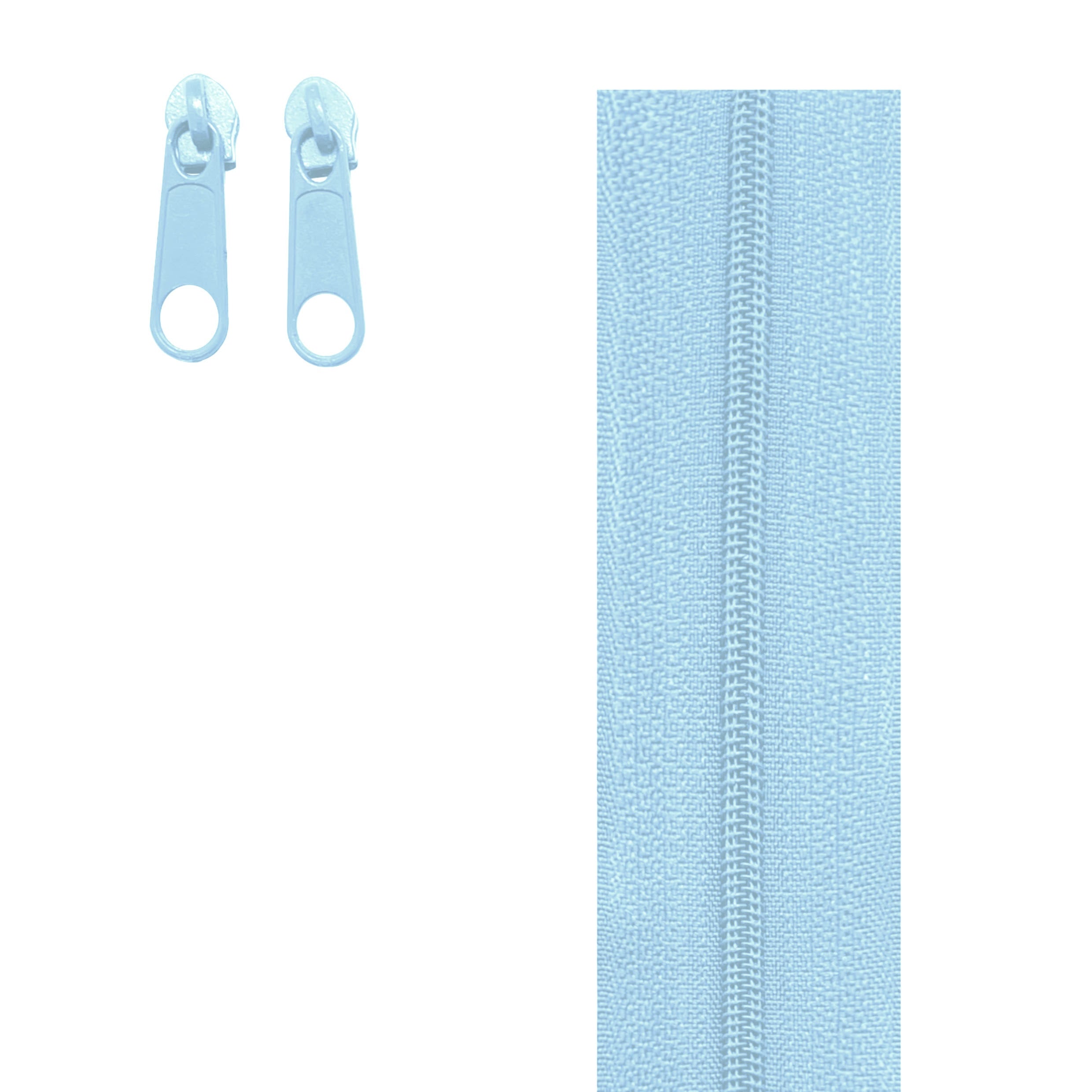 light blue continuous zipper in the standard style with teeth coil exposed.