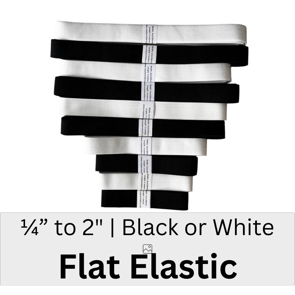 Black Flat Woven Elastic – 10mm to 50mm (⅜″–2″) – Sold by the Metre