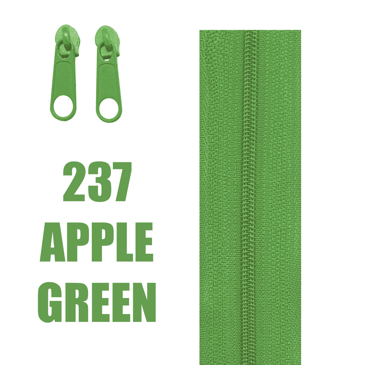 apple green continuous zipper in the standard style with teeth coil exposed.