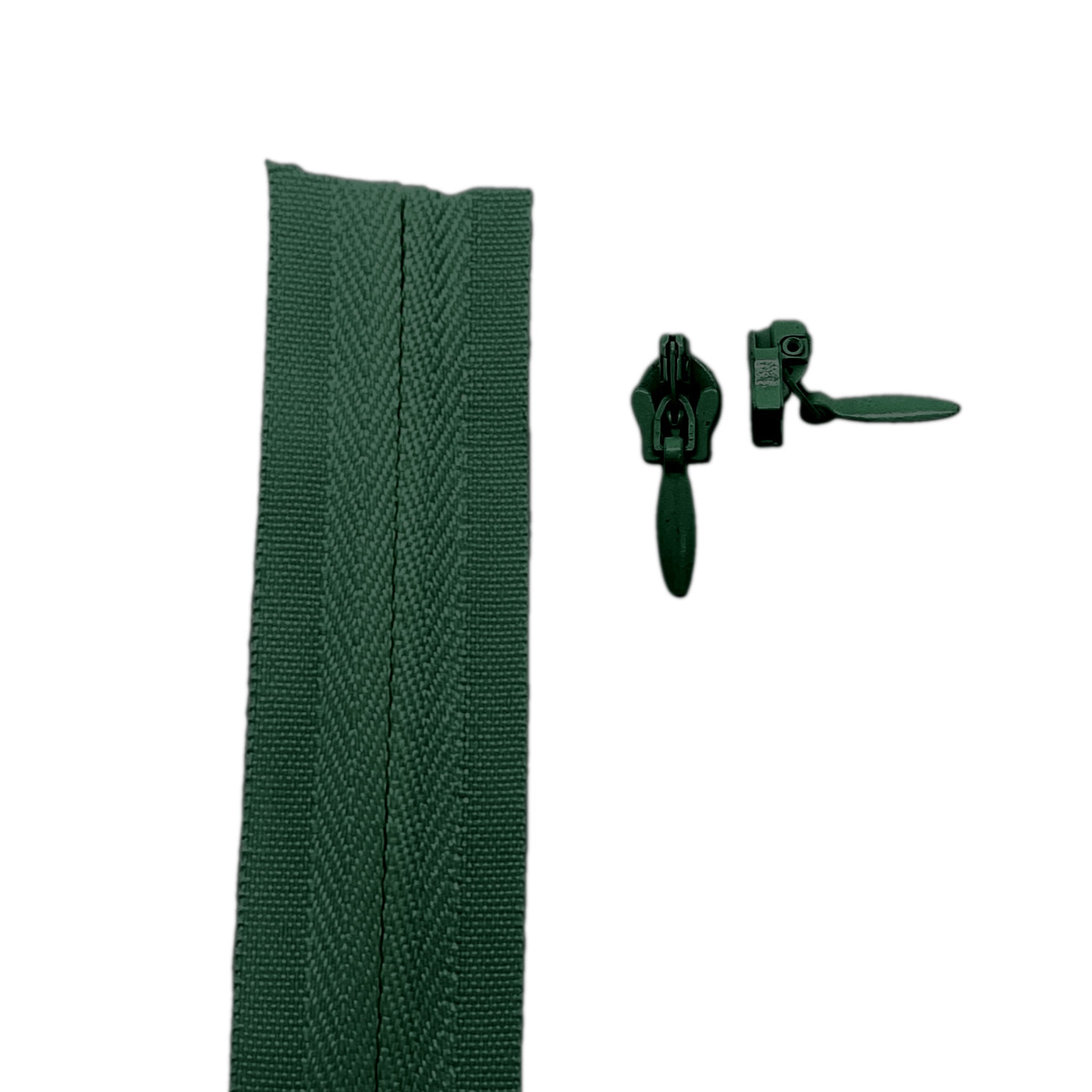 dark bottle green Invisible continuous zipper roll in long chain style with sliders of 2 per metre