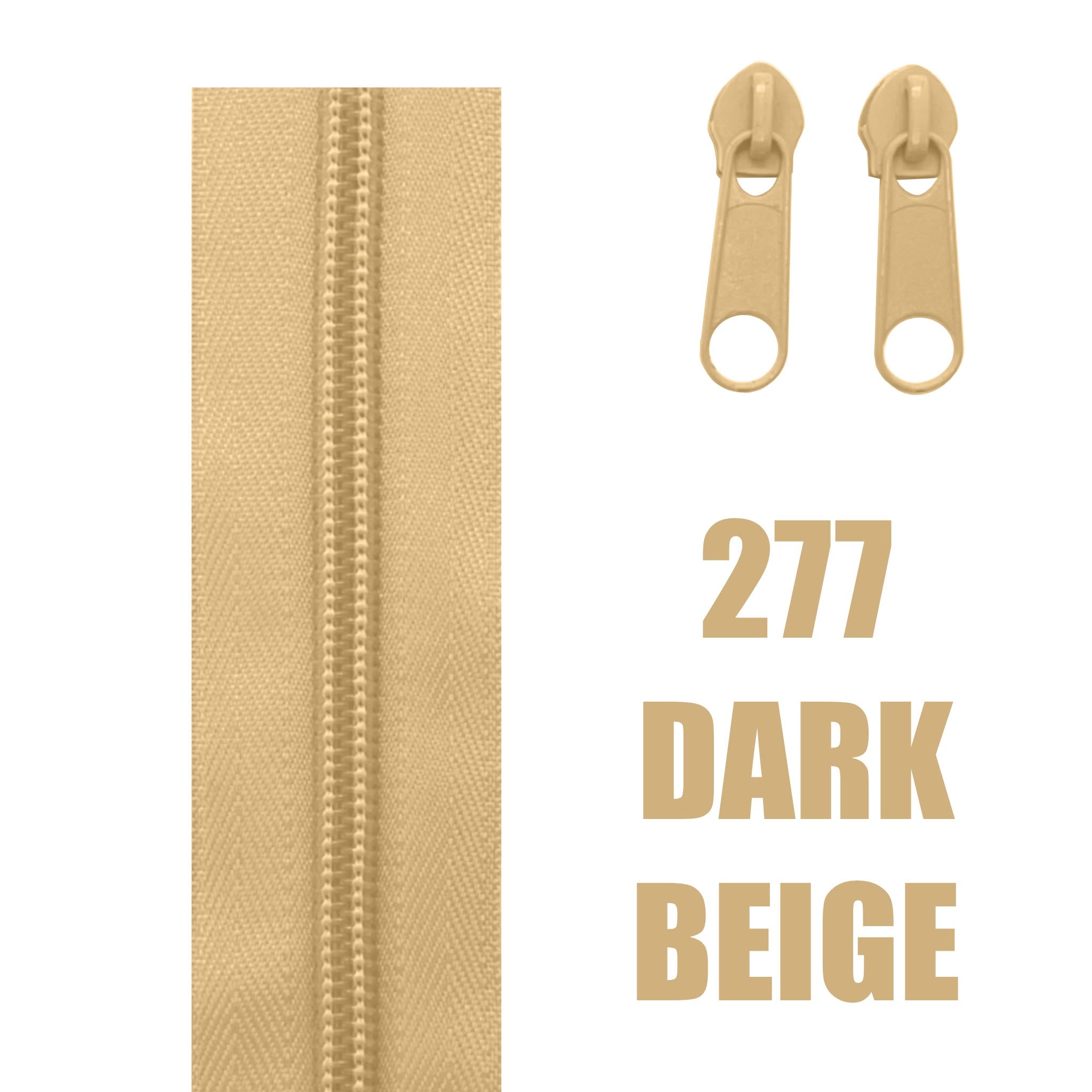 dark beige natural colour zipper tape and sliders in continuous style size 5