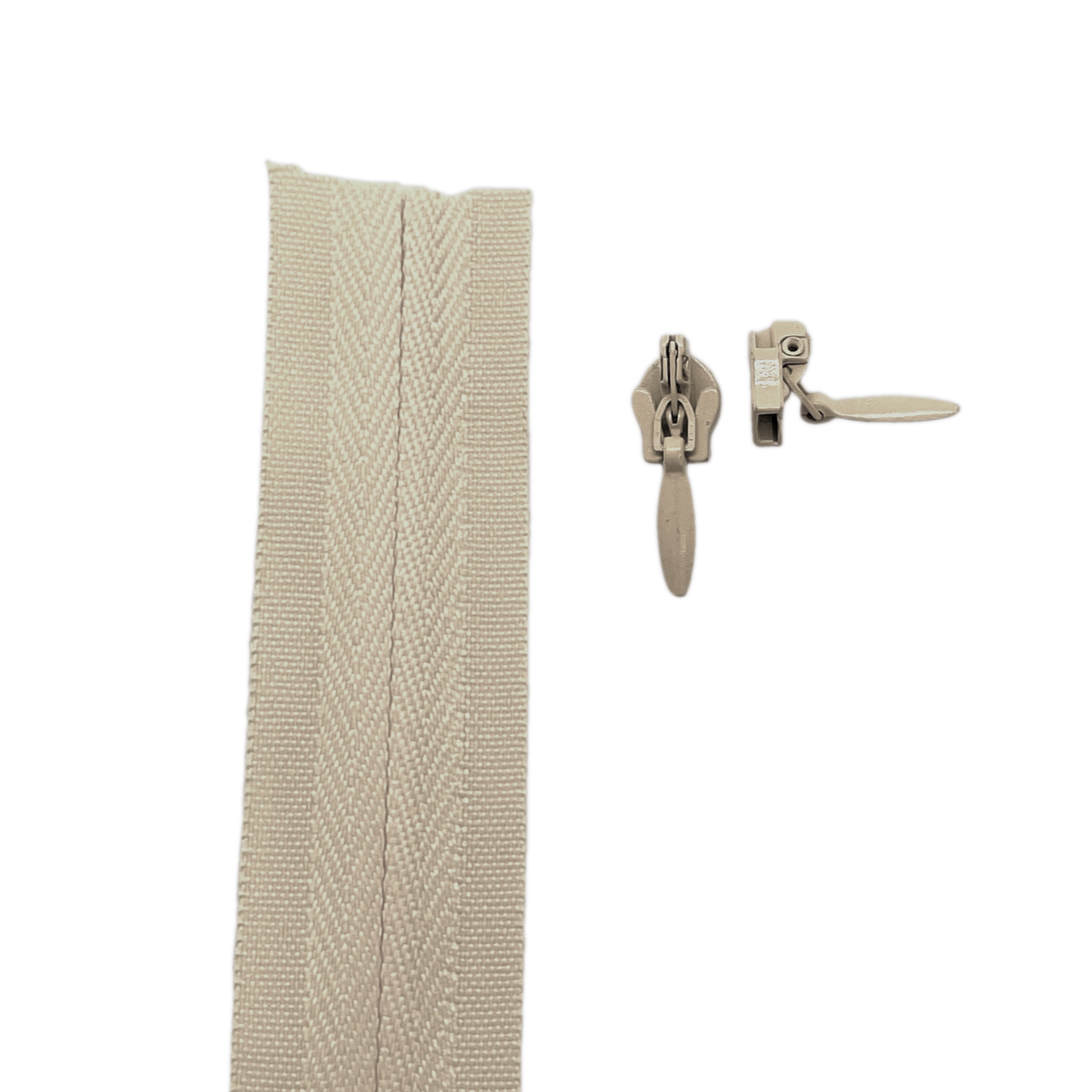 beige Invisible continuous zipper roll in long chain style with sliders of 2 per metre