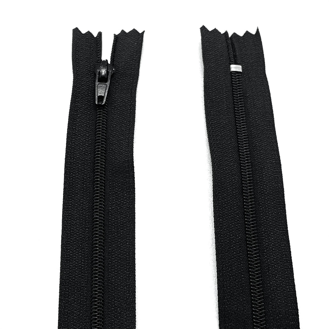 Photo of black nylon zips available in 25 colors and 5 sizes. Excellent quality zippers for craft and dressmaking purposes. Perfect for dresses, skirts, trousers, bags, purses, cushions, and numerous other projects. So many possibilities, so little time!