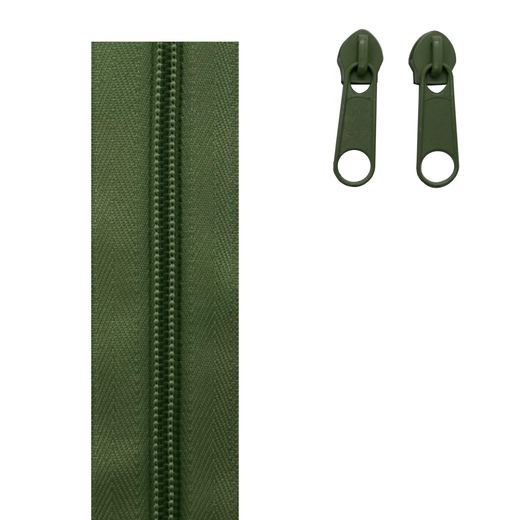 olive green zipper tape and sliders in continuous style size 5