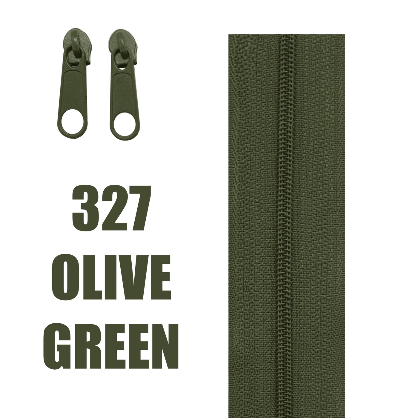 olive green continuous zipper in the standard style with teeth coil exposed.