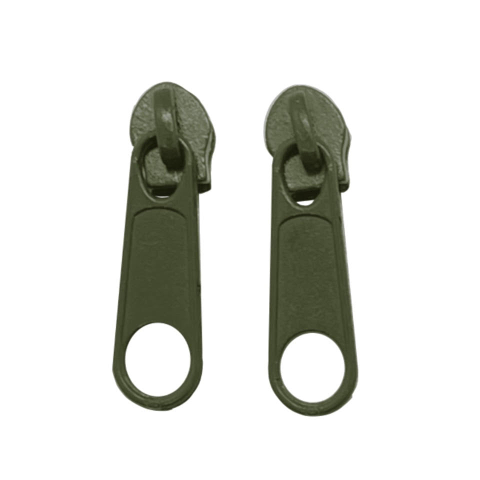 olive green continuous zipper in the standard style with teeth coil exposed.