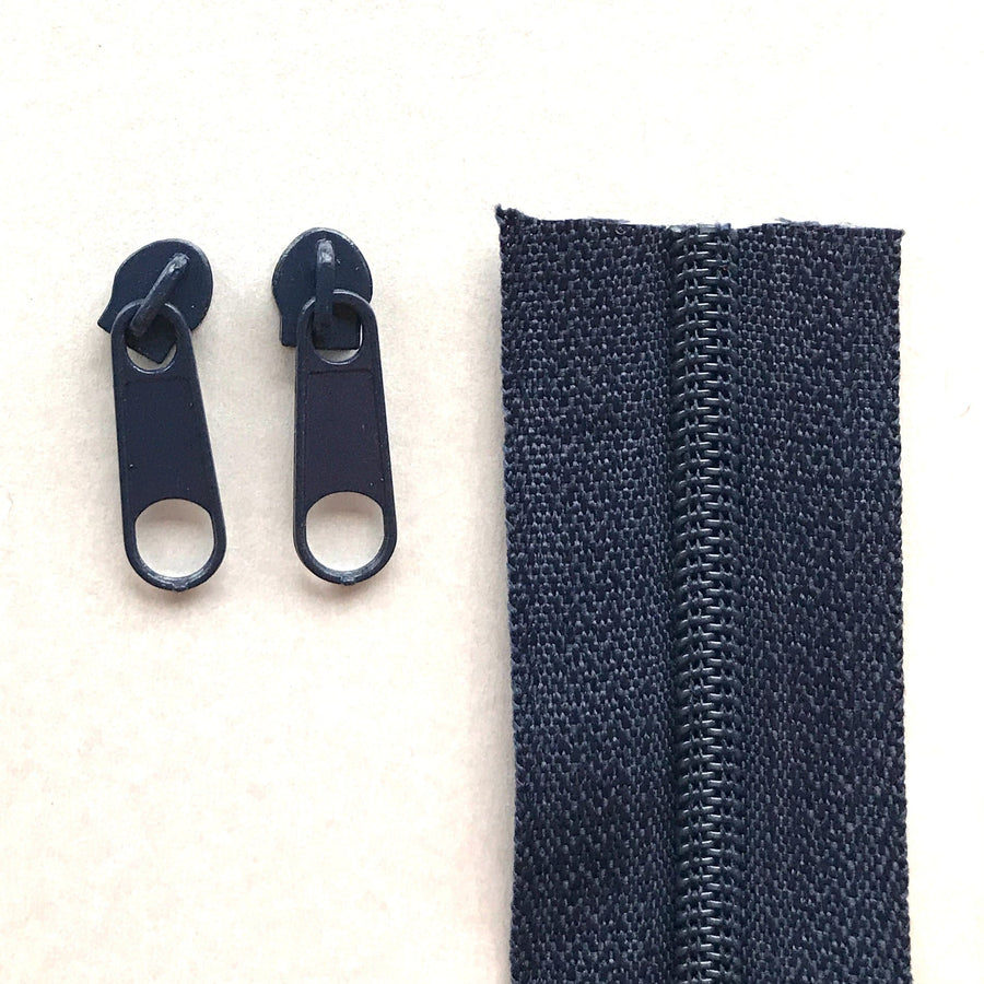 navy continuous long chain zipper tape and sliders
