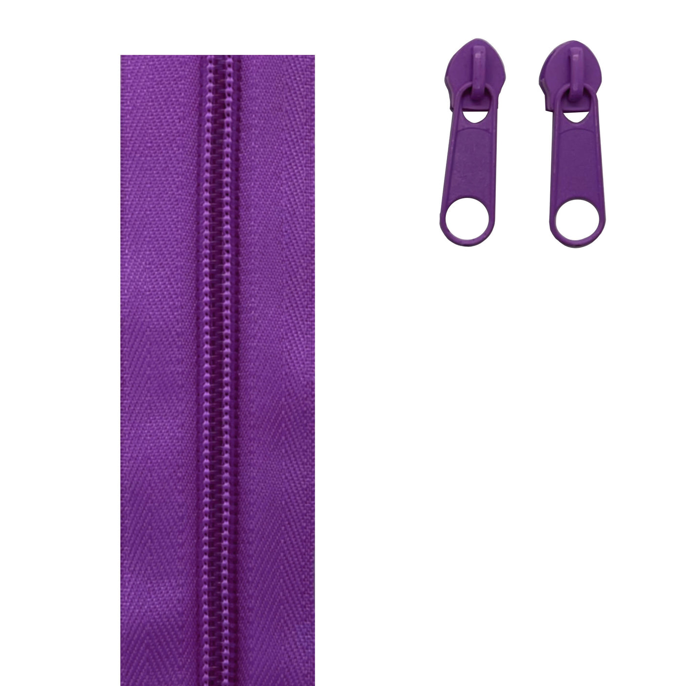 purple zipper tape and sliders in continuous style size 5