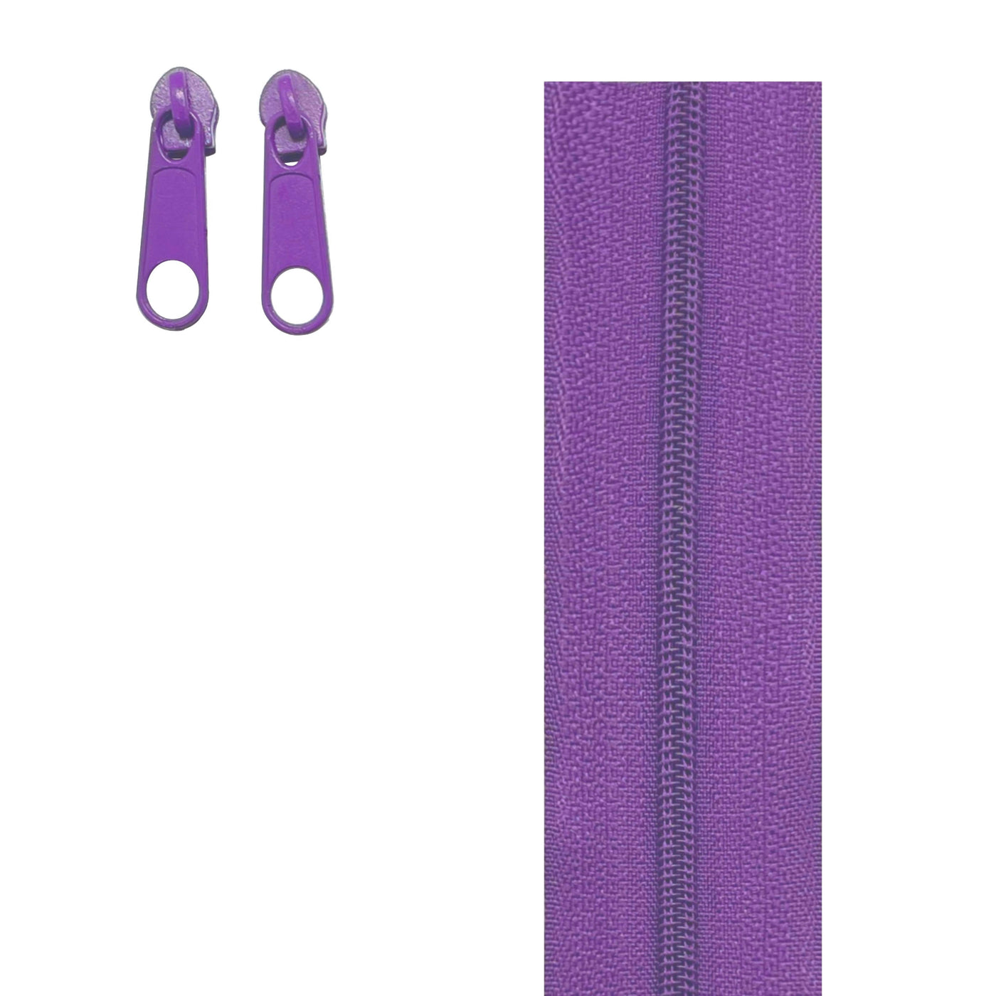 Purple continuous zipper in the standard style with teeth coil exposed.