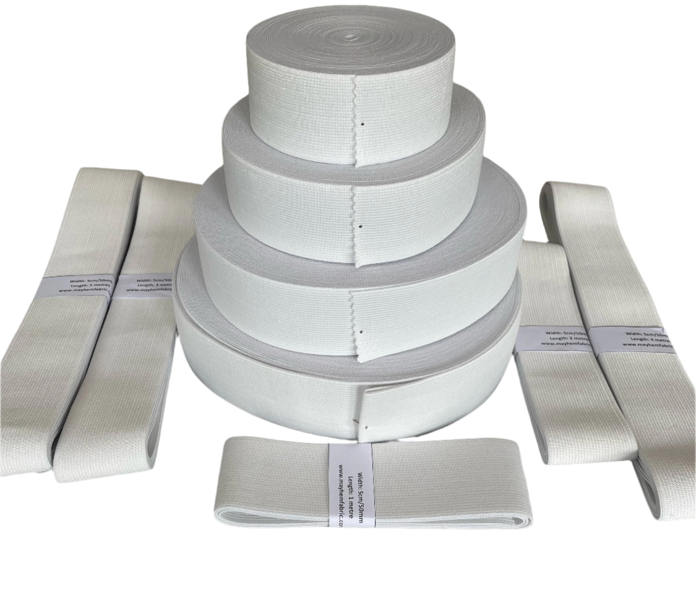 White Flat Woven Elastic – 10mm to 50mm (⅜″–2″) – Sold by the Metre
