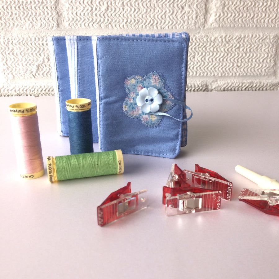Handmade needle book patchwork sewing needle case blue floral