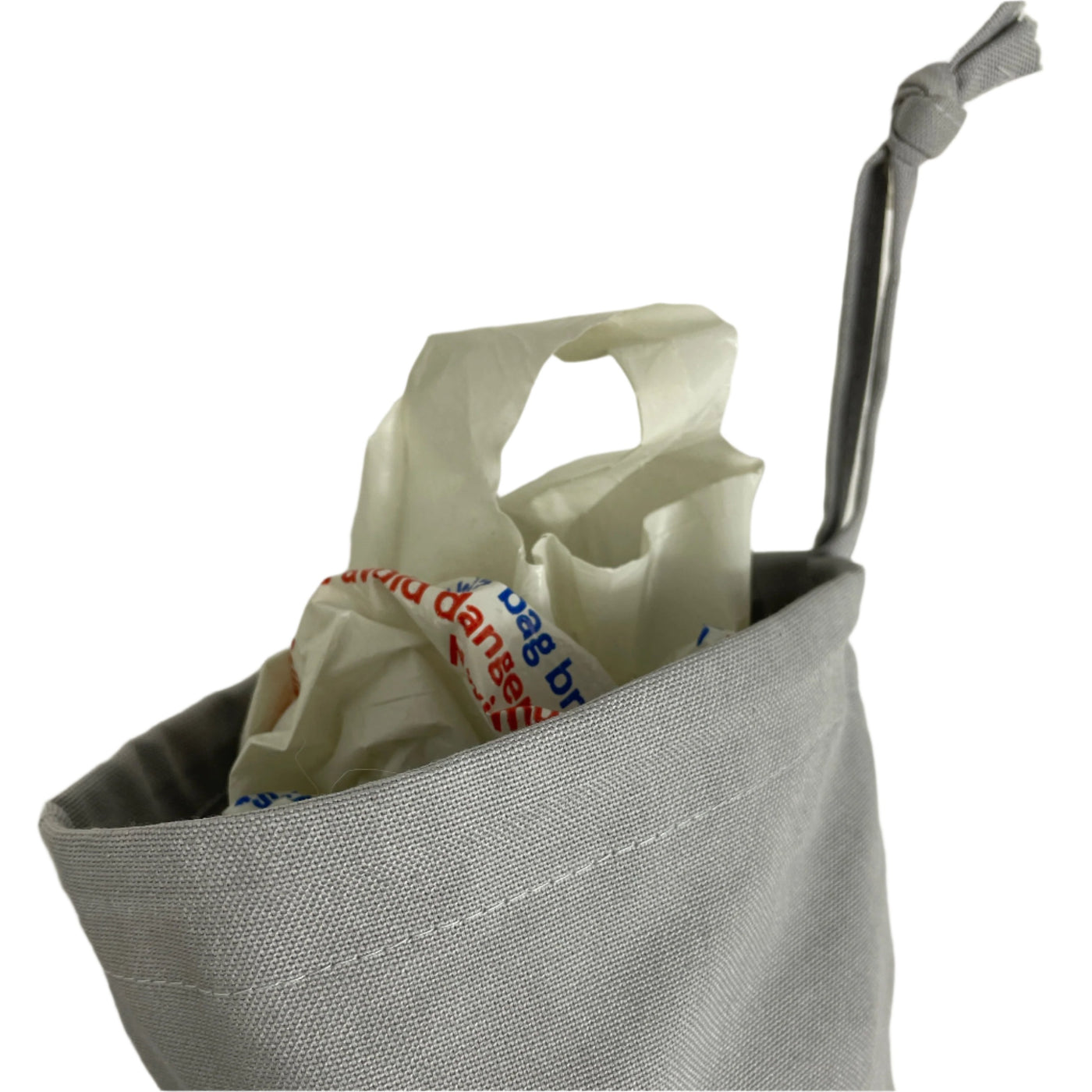 Plastic Bag Storage Dispenser in Grey Canvas Fabric