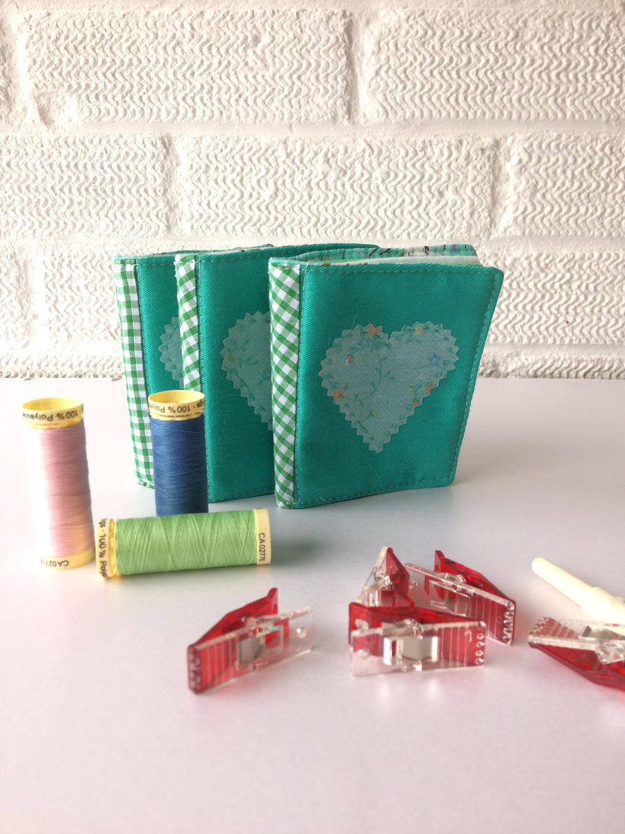 Handmade needle book patchwork sewing needle case green heart