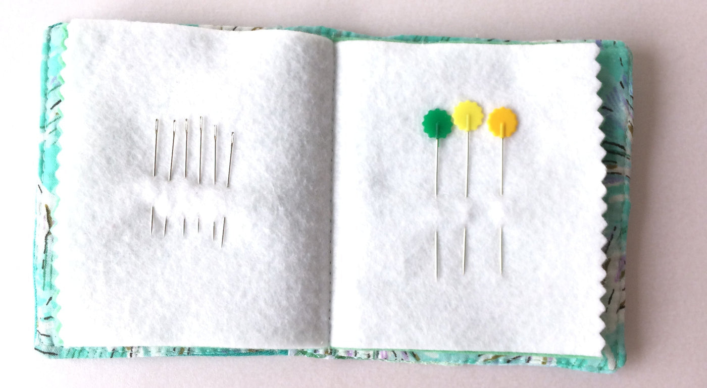 Handmade needle book patchwork sewing needle case green heart