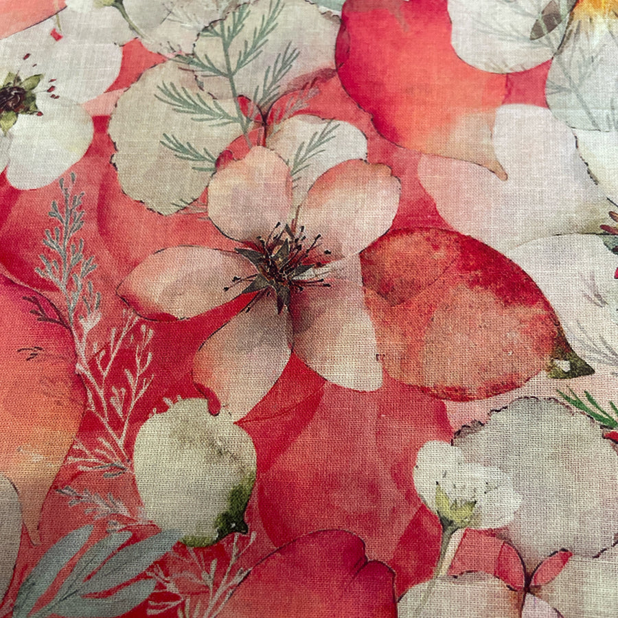 Cotton Lawn Digital Print - Red Floral Print