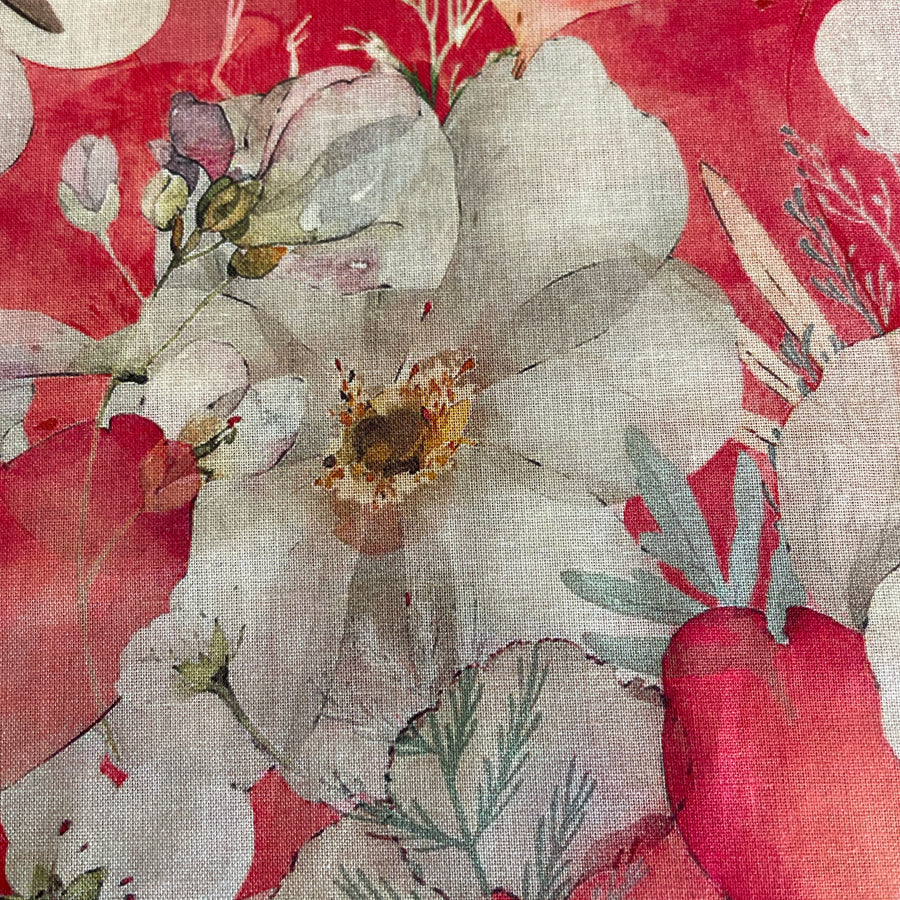 Cotton Lawn Digital Print - Red Floral Print