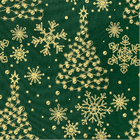 Golden christmas trees and snowflakes on a green cotton background