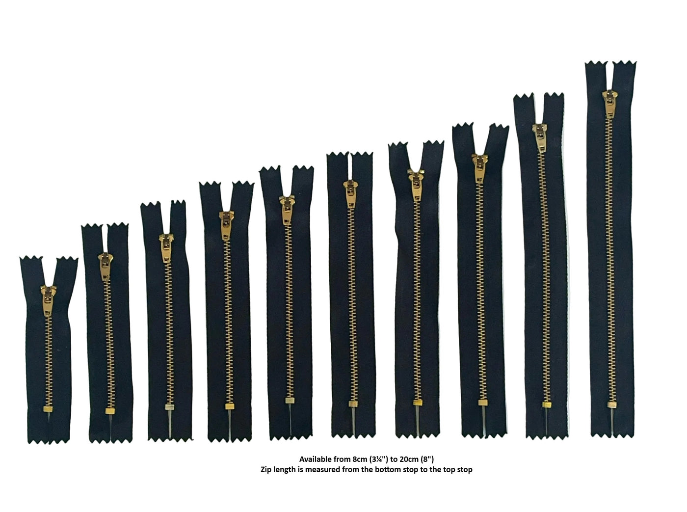 Black & Gold Metal Jean Zip – Closed End – 8cm (3¼")