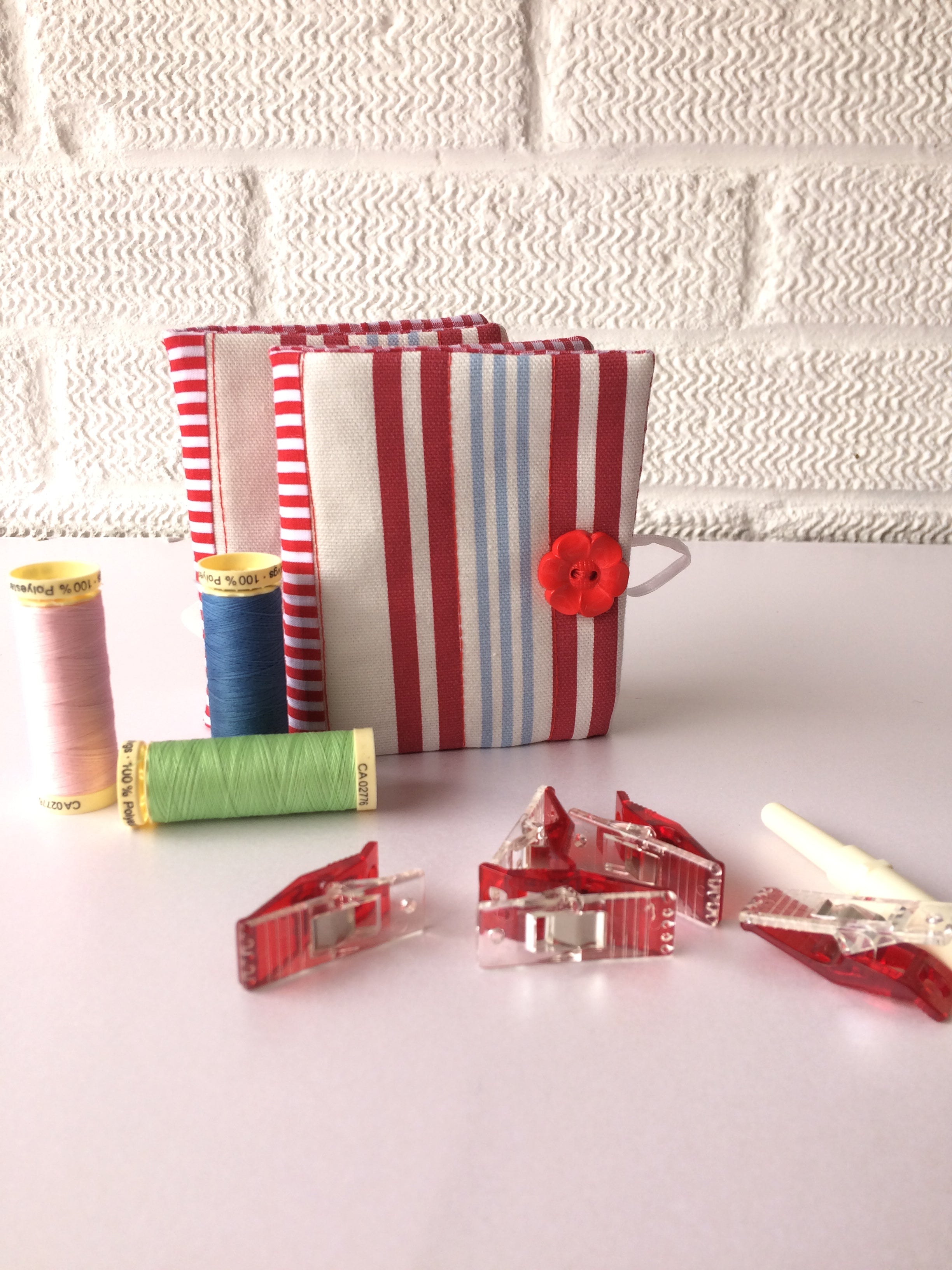 Handmade needle book patchwork sewing needle case red stripe