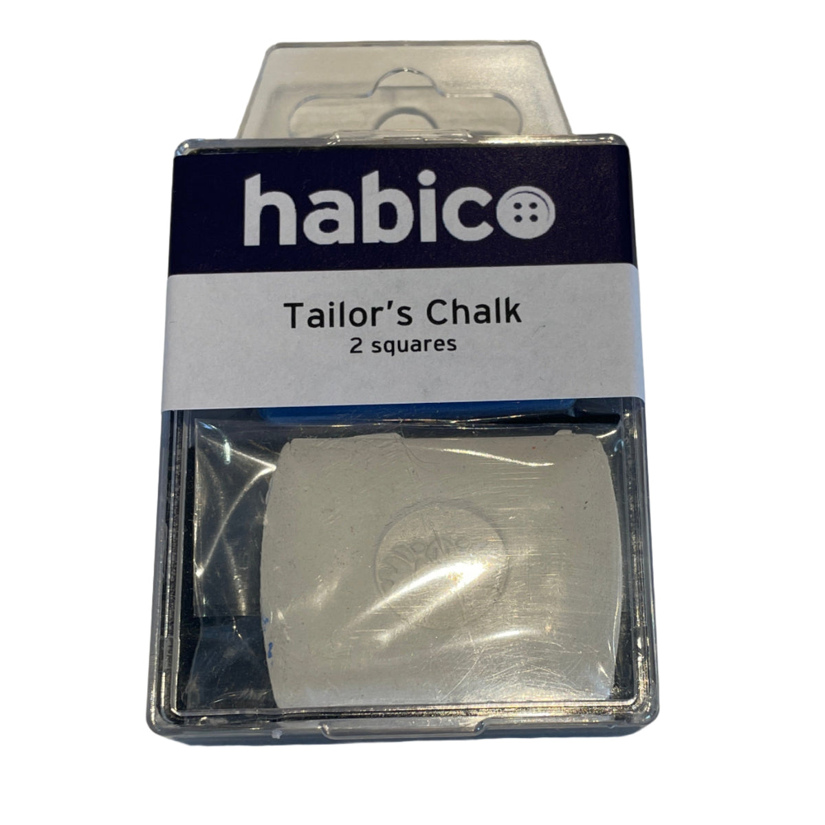 Habico Tailor's Chalk in a clear plastic blister pack with a navy and white label, containing two square chalk squares.