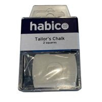 Habico Tailor's Chalk in a clear plastic blister pack with a navy and white label, containing two square chalk squares.