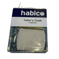 A packaged square of Habico Tailor's Chalk in a clear plastic blister pack with a navy and white label, on a plain white background.