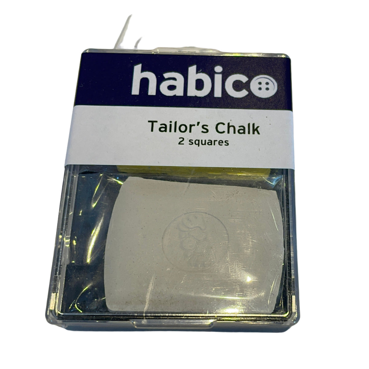 A packaged square of Habico Tailor's Chalk in a clear plastic blister pack with a navy and white label, on a plain white background.